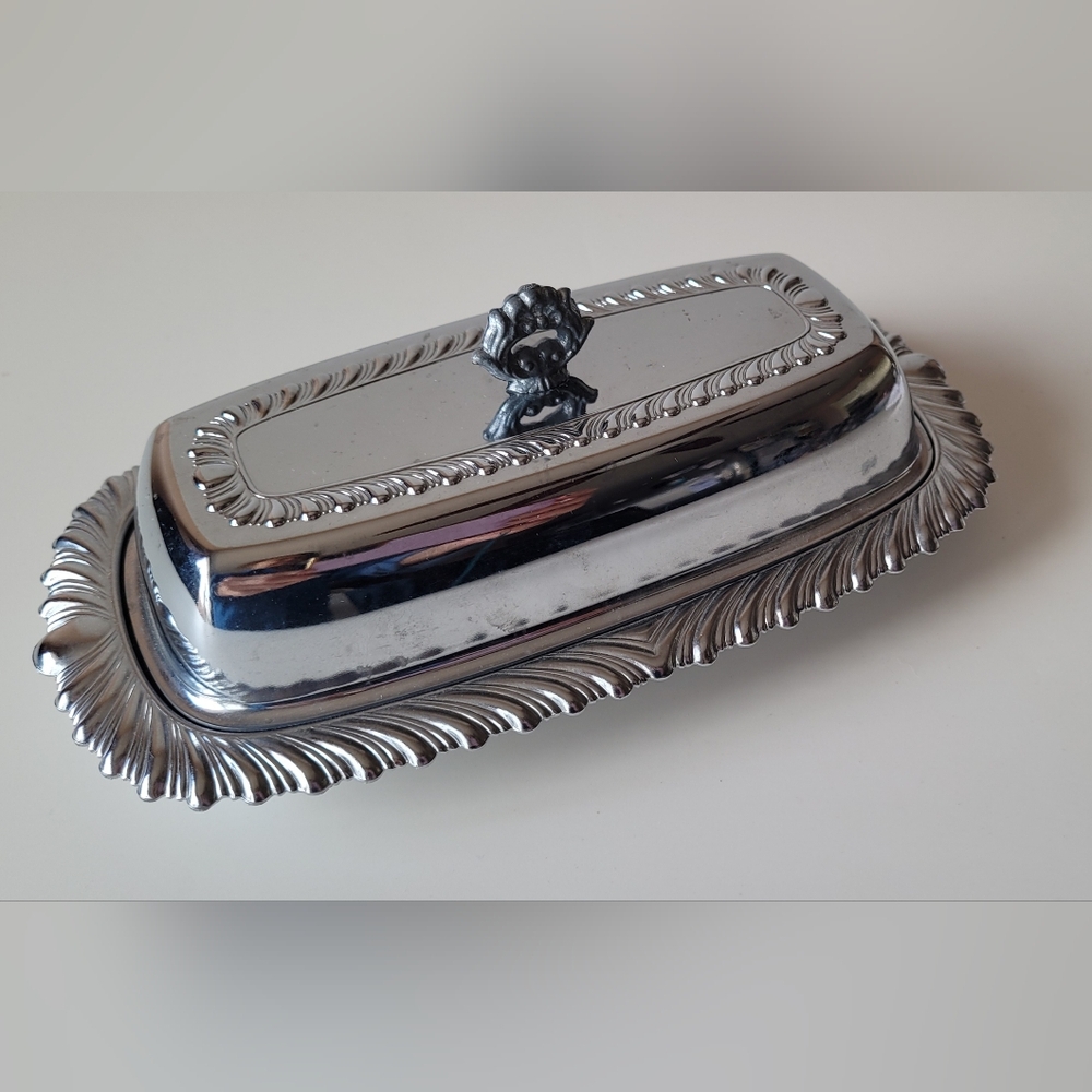 Metal Butter Dish with Lid and Glass Tray